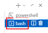 Bash ターミナルが選択されている Visual Studio Code ターミナル ウィンドウのスクリーンショット。