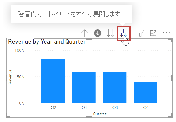 [階層内の次のレベルに移動します] ボタンのスクリーンショット。