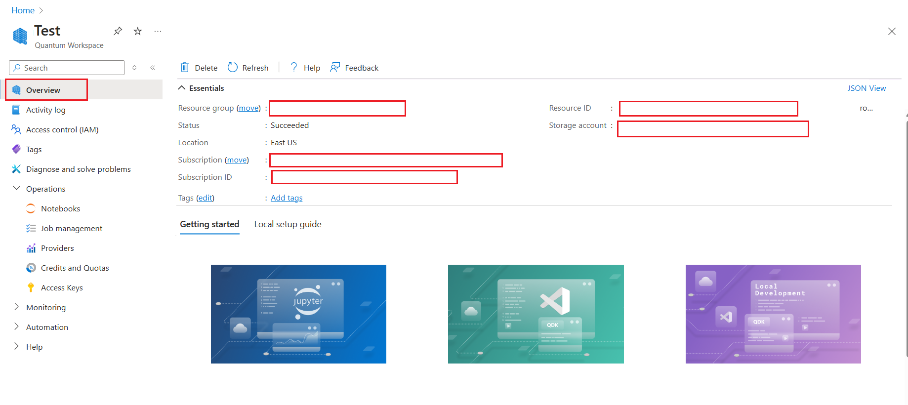 ワークスペースの詳細を確認する方法を示す Azure portal のスクリーンショット。