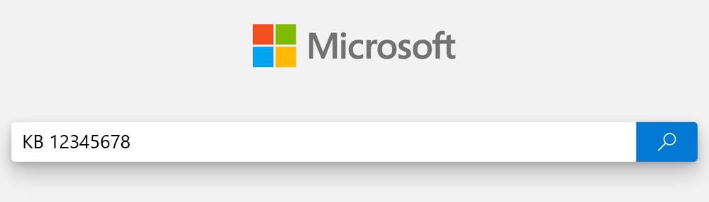 検索ボックスのスクリーンショット。KB 12345678が入力されています。