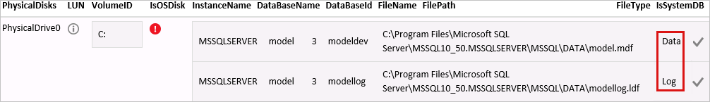 modeldev ファイルと modellog ファイル情報のスクリーンショット。