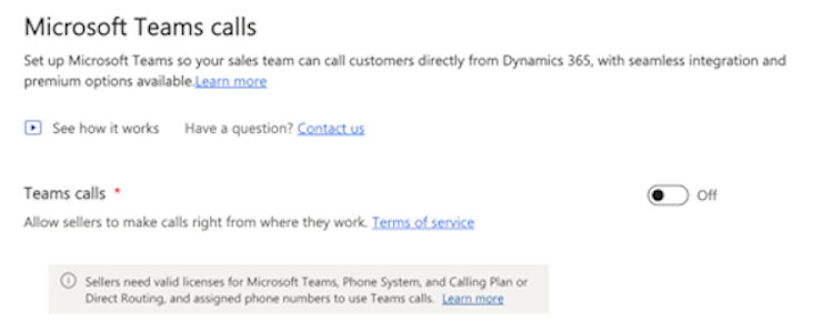 Microsoft Teams呼び出しの設定ページを示すスクリーンショット。