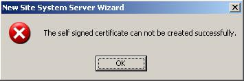 自己署名証明書を正常に作成できないというエラー メッセージのスクリーンショット。