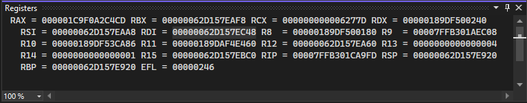 [レジスタ] ウィンドウのスクリーンショット。