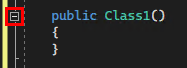 Screenshot of the Outlining collapse button in the Text Editor toolbar in Visual Studio 2022.