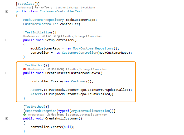 CodeLens - 単体テストの定義に移動する