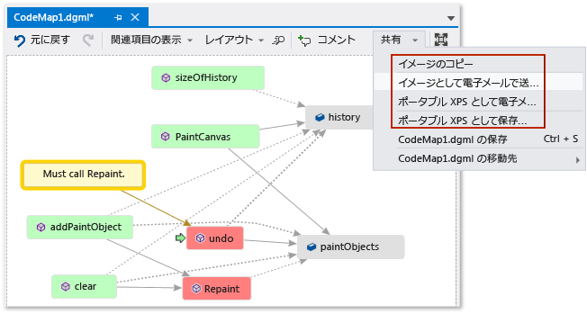 Code map - Share, export, mail