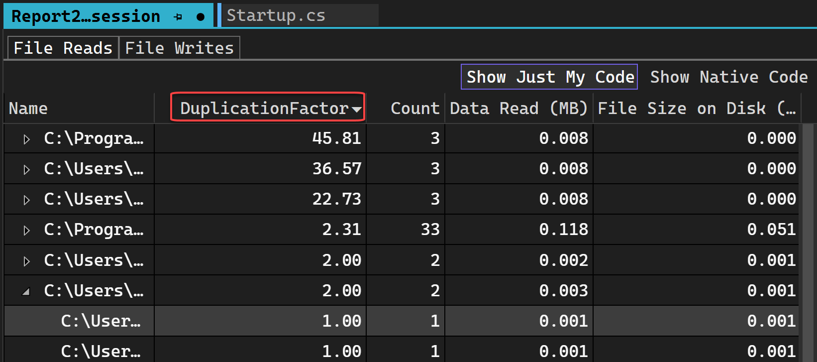 Screenshot showing Duplication Factor selected.