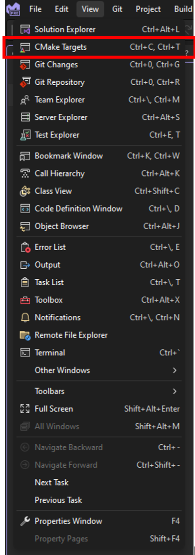 [CMake ターゲット ビュー] ドロップダウン