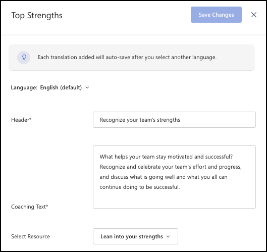 [Top Strengths]\(トップの強さ\) スライダー ウィンドウのスクリーンショット。