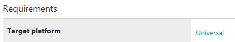 要件ブロックでターゲット プラットフォームがユニバーサルに設定されている。