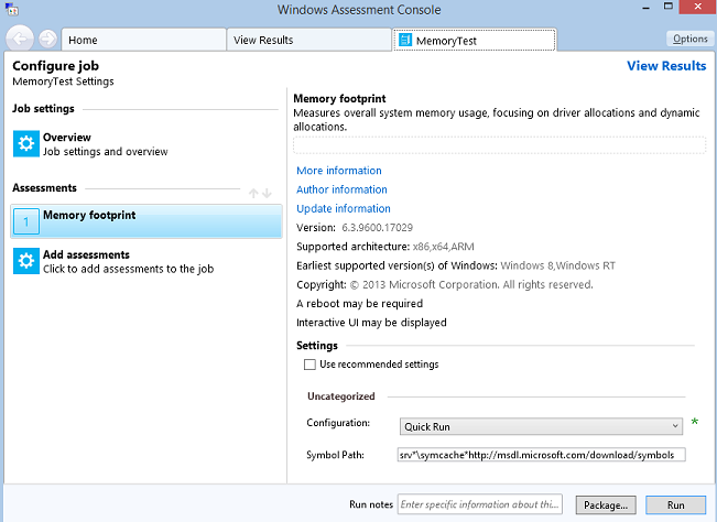 Windows Assessment Console のスクリーンショット。