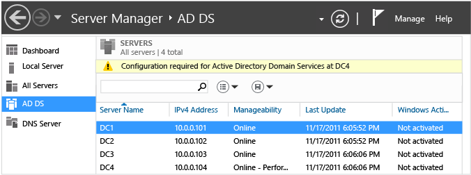 AD DS の詳細を表示する場所を示すスクリーンショット。