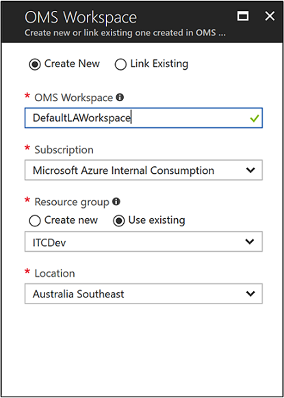 Log Analytics リソースの作成ブレード