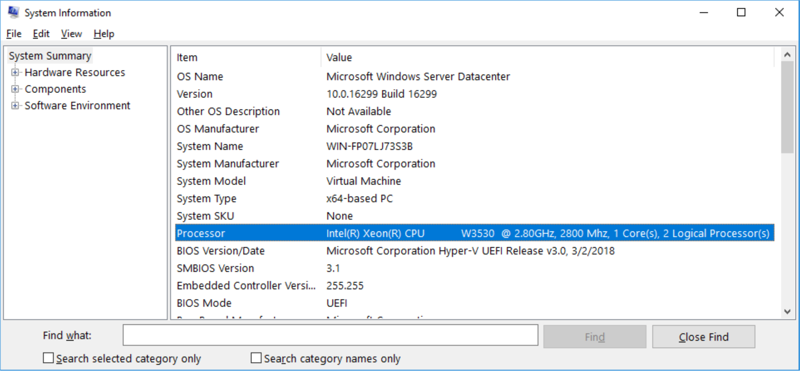 SMT が有効になっているゲスト VM の msinfo32 を示すスクリーンショット。