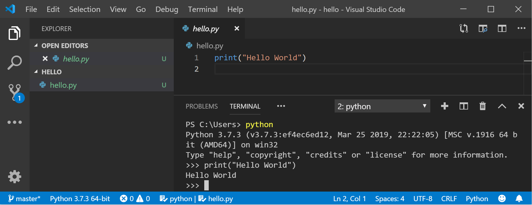 VS Code 内の Python コマンド ライン