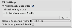 Unity X R の設定画面のスクリーンショット。