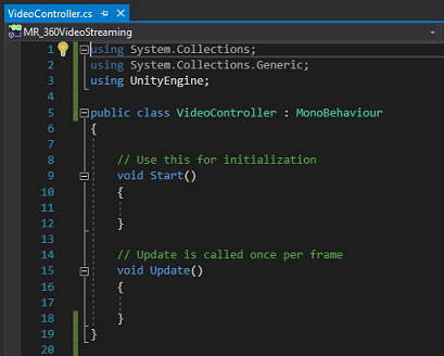 ビデオ コントローラー ファイルのコードのスクリーンショット。