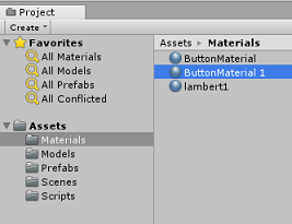 プロジェクト タブの [Materials] フォルダーのスクリーンショット。