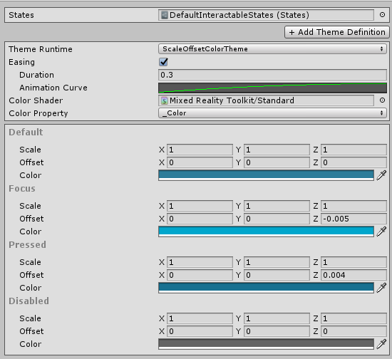 インスペクターの Theme ScriptableObject の例