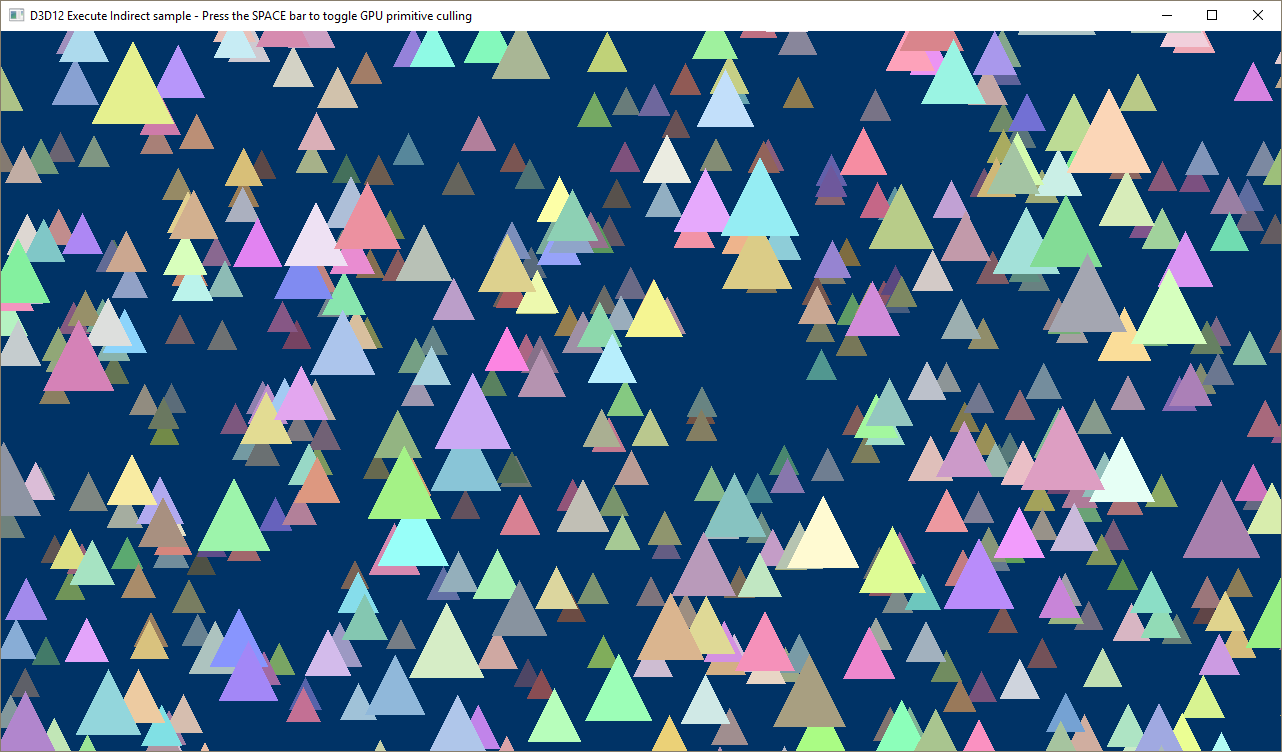 GPU カリングを行わない間接実行のサンプルのスクリーンショット