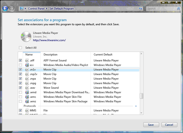 litware のプログラム ページの関連付けの設定のスクリーン ショット