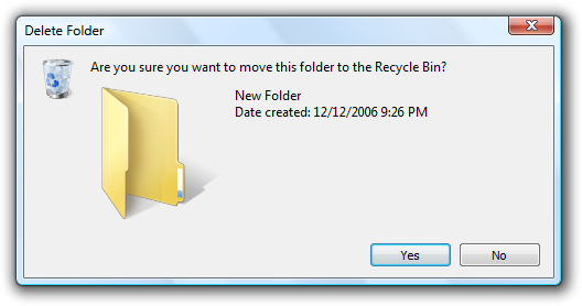 'フォルダーをごみ箱に移動しますか? ' のスクリーン ショット 