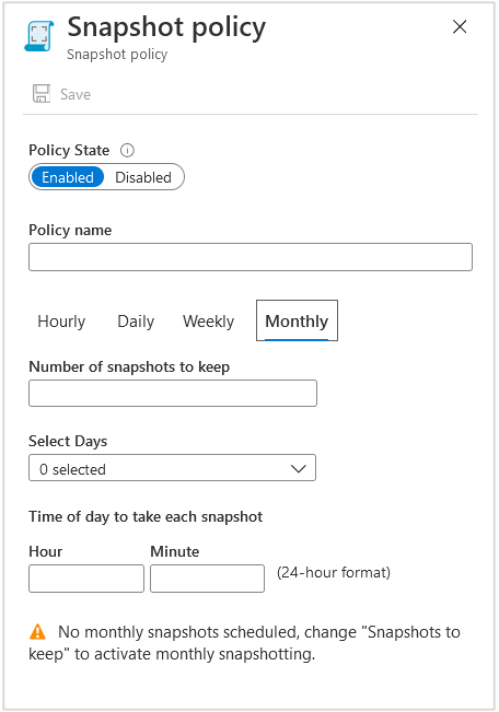 Screenshot that shows the monthly snapshot policy.