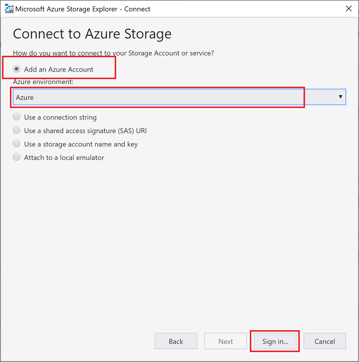 Azure 계정 로그인 창의 스크린샷.