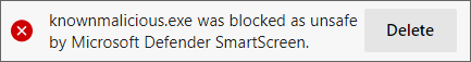 유해한 신뢰도의 파일에 대한 Microsoft Defender SmartScreen 차단 알림