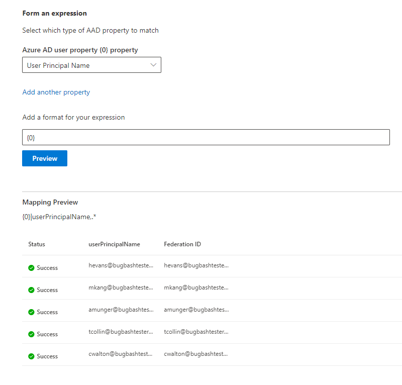 Sample snapshot of how to fill out the Microsoft Entra ID mapping page.