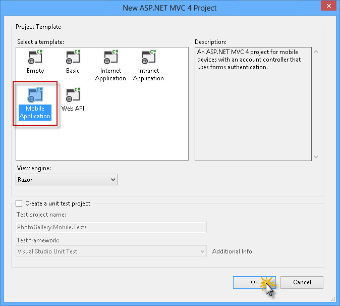 새 ASP.NET MVC 4 모바일 애플리케이션 만들기