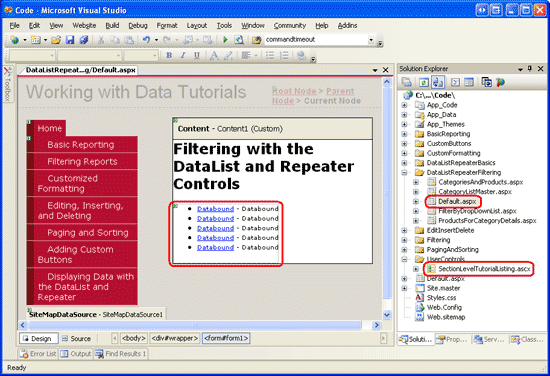 SectionLevelTutorialListing.ascx 사용자 컨트롤을 추가하여 Default.aspx