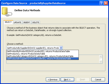 ObjectDataSource GetProductsBySupplierID(supplierID) 메서드를 호출하게 합니다.