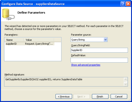 SupplierID Querystring 값의 supplierID 매개 변수 값 이미지