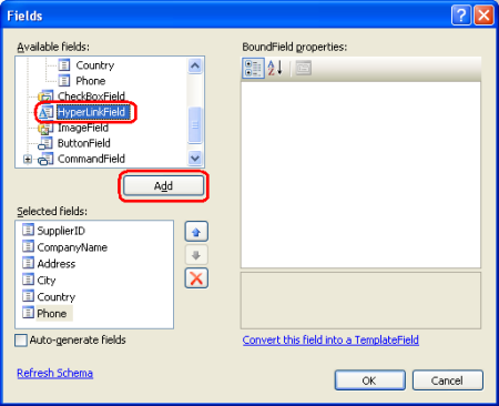 GridView에 HyperLinkField 추가