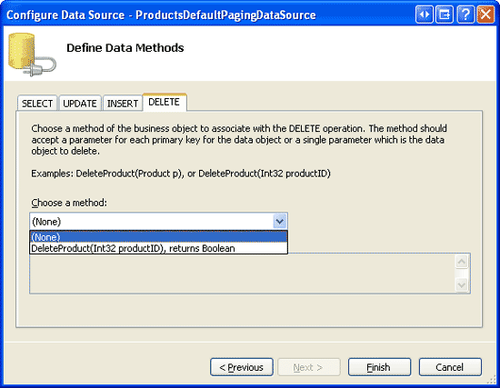 ObjectDataSource를 만들고 GetProductsAsPagedDataSource() 메서드를 사용하도록 구성