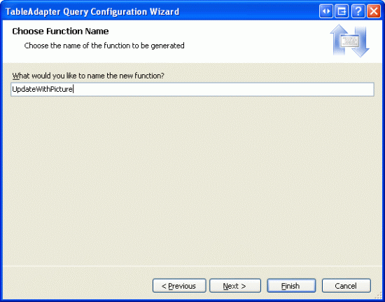 새 TableAdapter 메서드 UpdateWithPicture의 이름을 지정합니다.