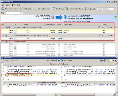 SQL 비교 Lists 개발 데이터베이스와 프로덕션 데이터베이스 간의 차이점