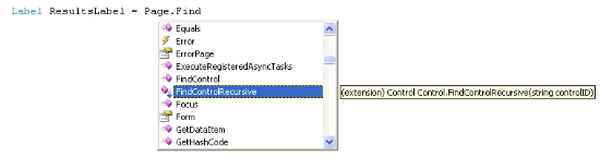 확장 메서드는 IntelliSense 드롭다운에 포함됩니다.