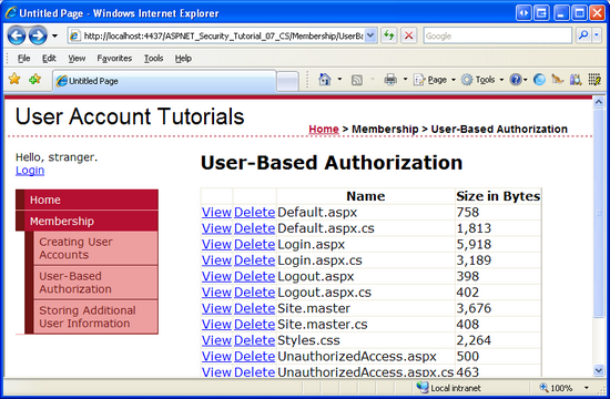 LoginView 컨트롤은 인증된 사용자를 위한 FileContents TextBox만 렌더링합니다.