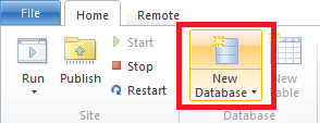 WebMatrix 리본의 '새 데이터베이스' 단추