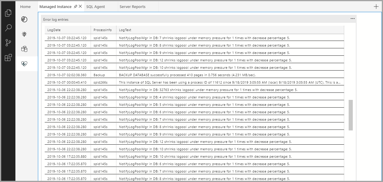 Managed Instance 로그 항목