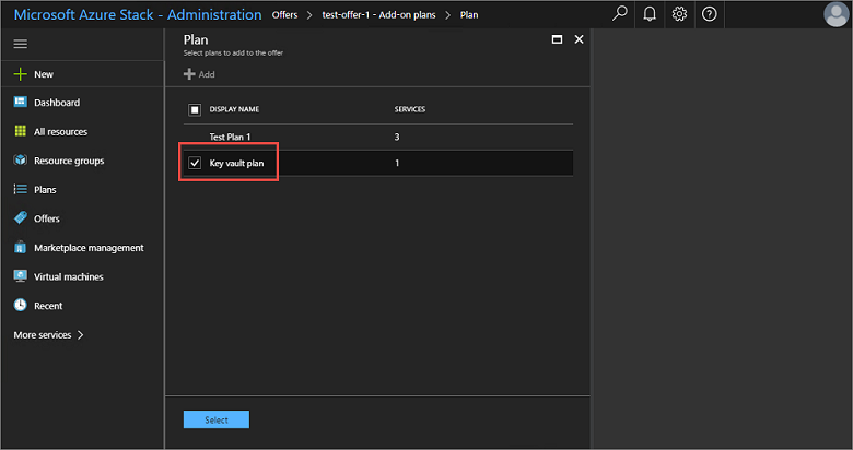 Azure Stack 관리자 포털에서 추가할 추가 기능 계획 선택