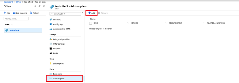 Azure Stack 관리자 포털에서 추가 기능 계획을 선택하는 방법을 보여 주는 스크린샷