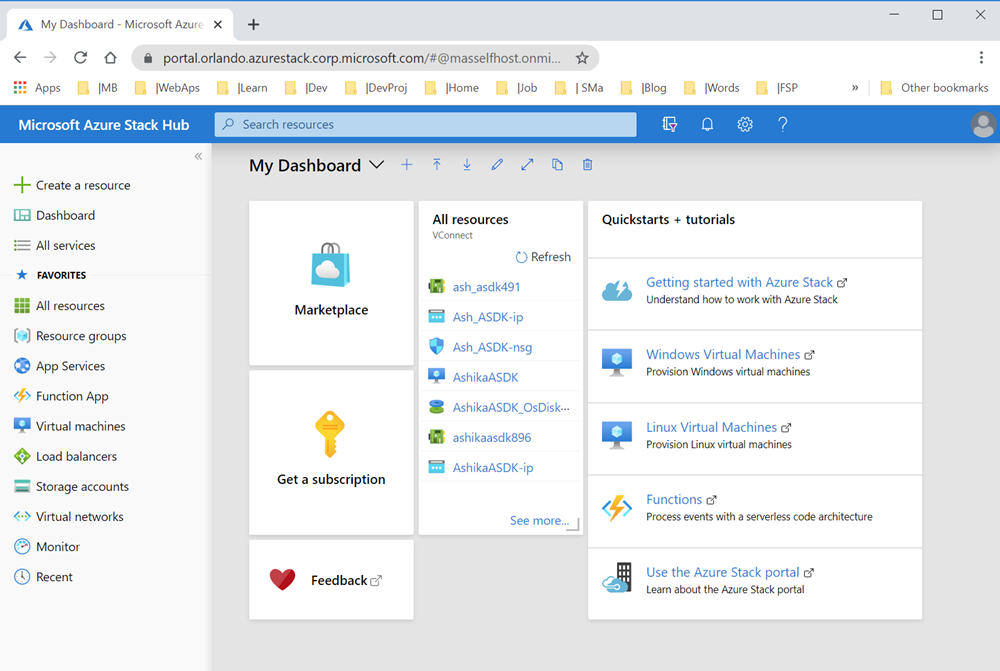 Azure Stack Hub 사용자 포털의 화면 캡처