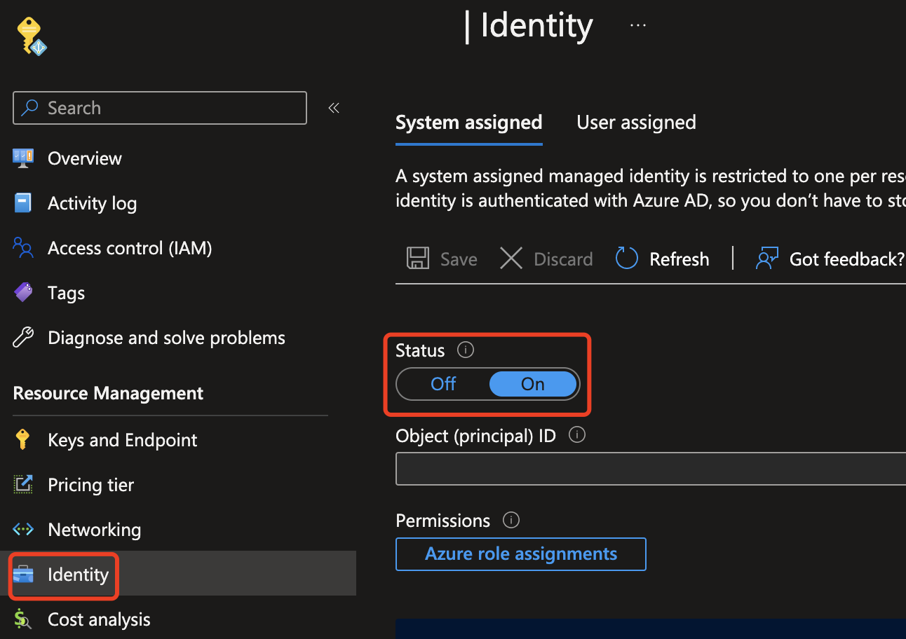 Azure Portal에서 관리 ID 사용을 보여주는 스크린샷