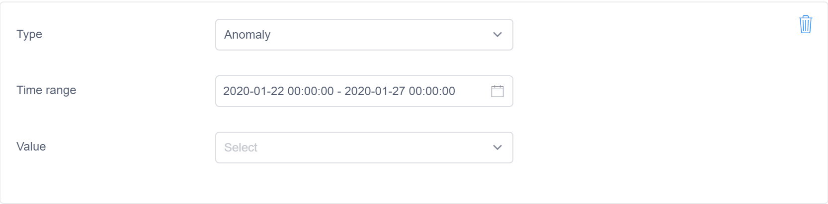 변칙이 선택되고 특정 시간 범위가 있는 변칙 피드백 메뉴