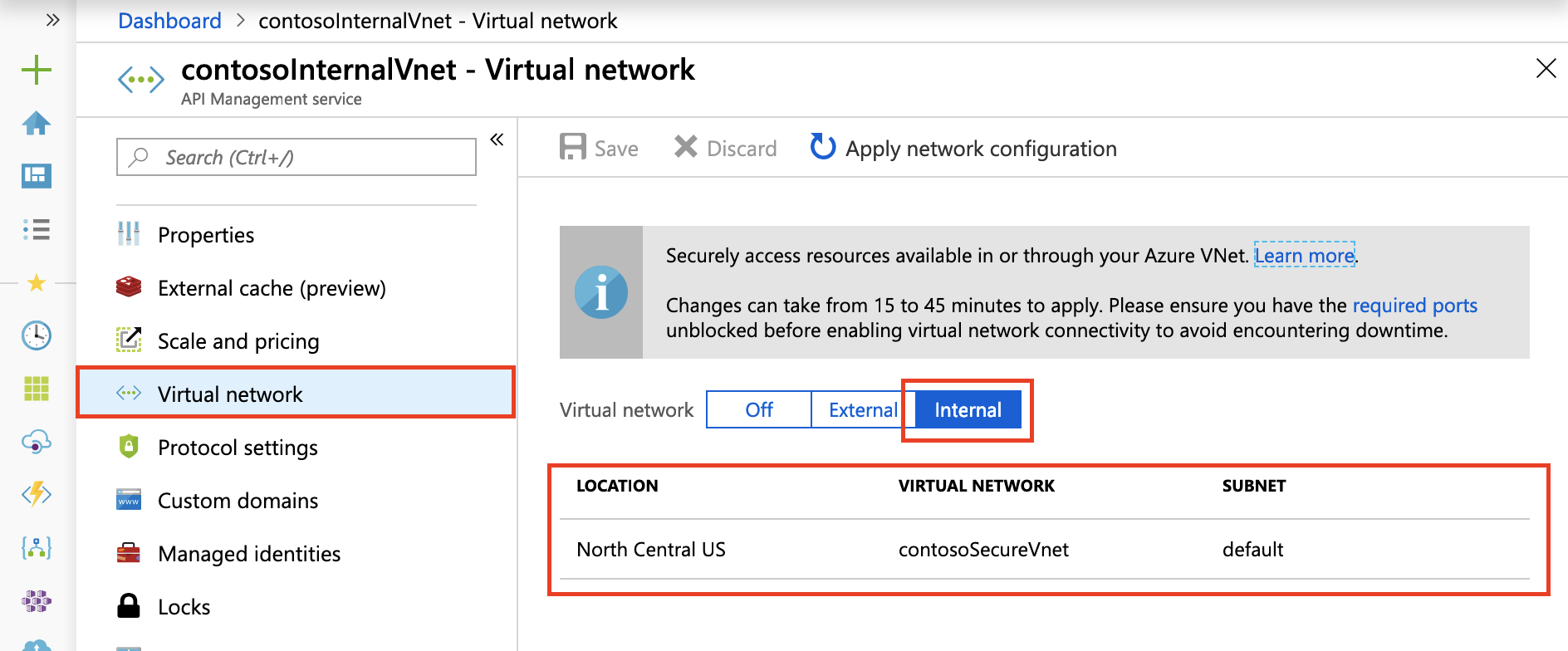 Azure Portal에서 내부 VNet 설정