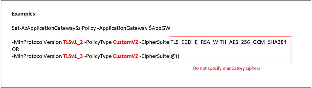 CustomV2 정책에 대한 ciphersuite 매개 변수 사용을 보여 주는 다이어그램.